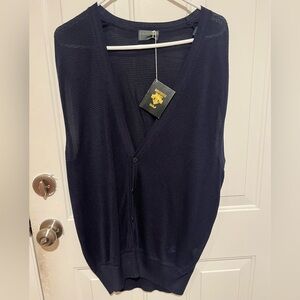 Descente Golf Cardigan Sweater - Navy Blue - Mens Large - 100% Silk - NWT